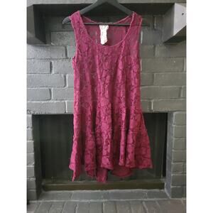 FP ONE Free People Burgundy Sheer floral lace Sleeveless Mini dress sz large